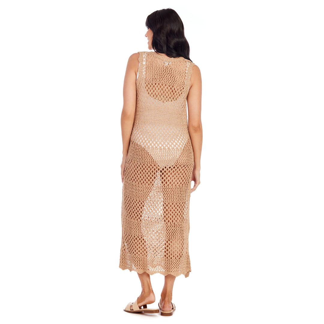 Tan Eldridge Crochet Midi Dress Coverup - Bloom and Petal