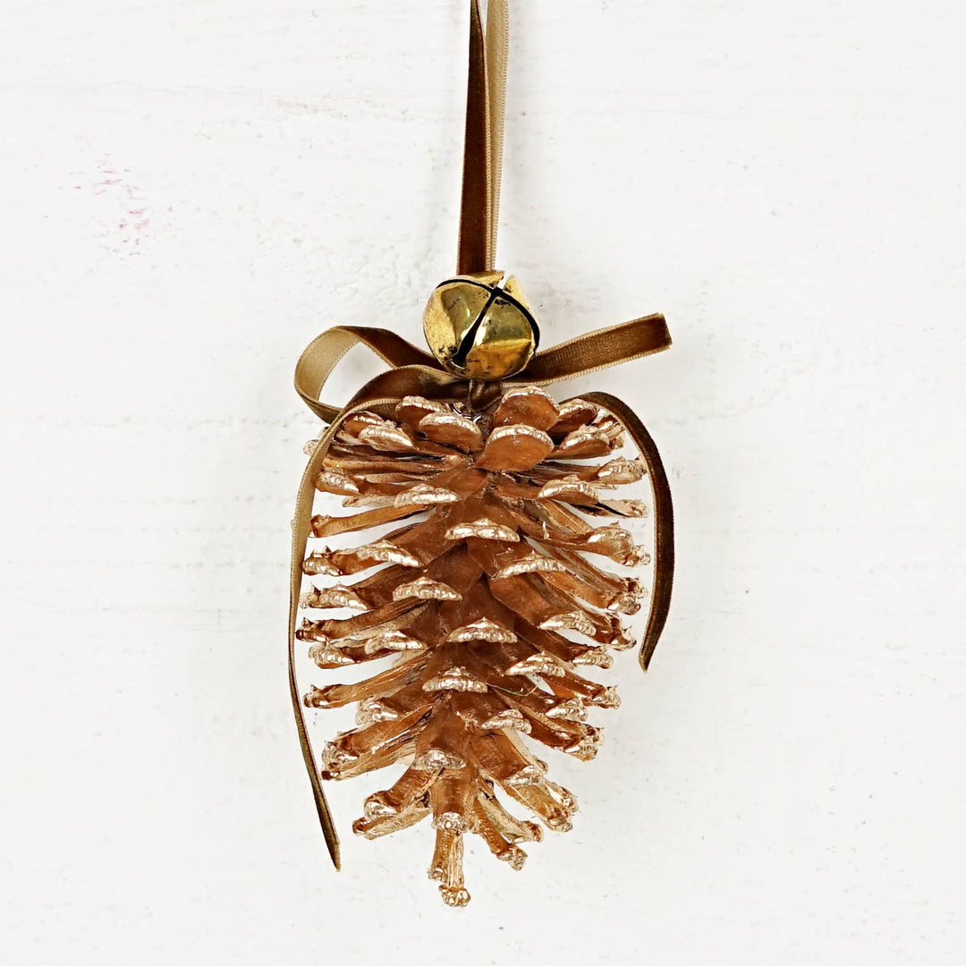 8inL Gold Jumbo Pinecone with Gold Bell