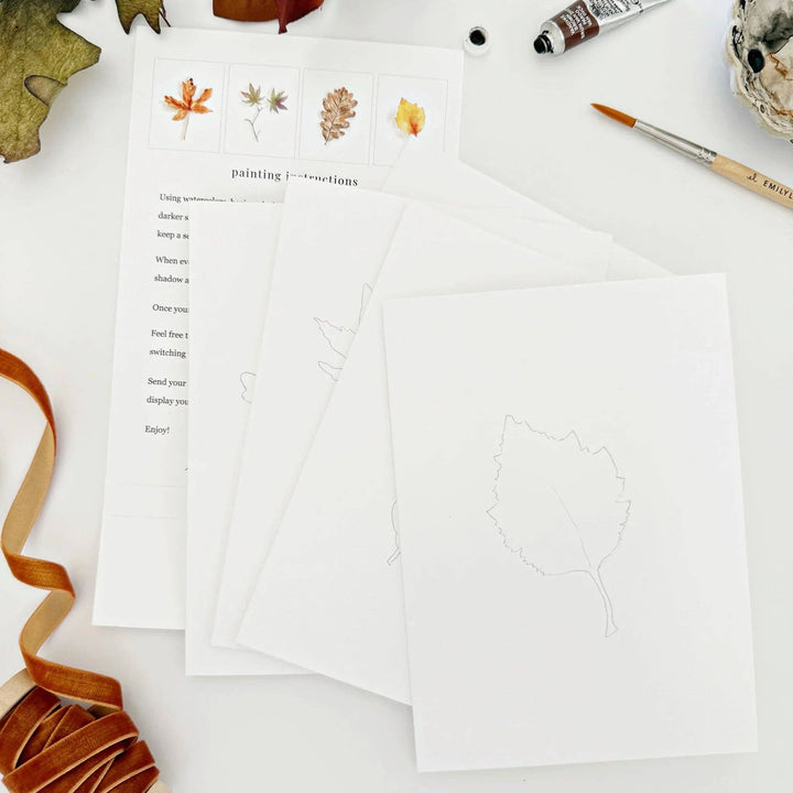 Fall Leaves Paintable Watercolor Notecard Set by Emily Lex