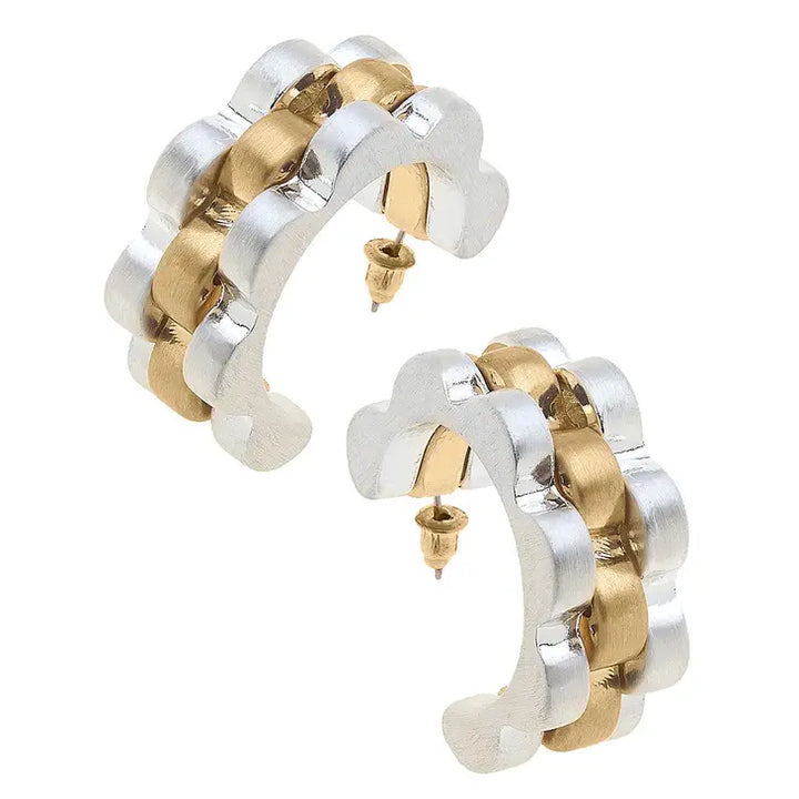 Carter Watchband Chunky Open Hoop Earrings in Satin Two Tone - Bloom and Petal