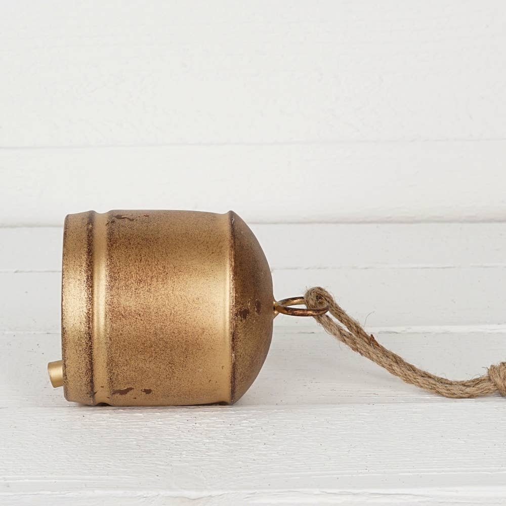 Vintage Gold Silo Bell w. jute loop (6.5inH)