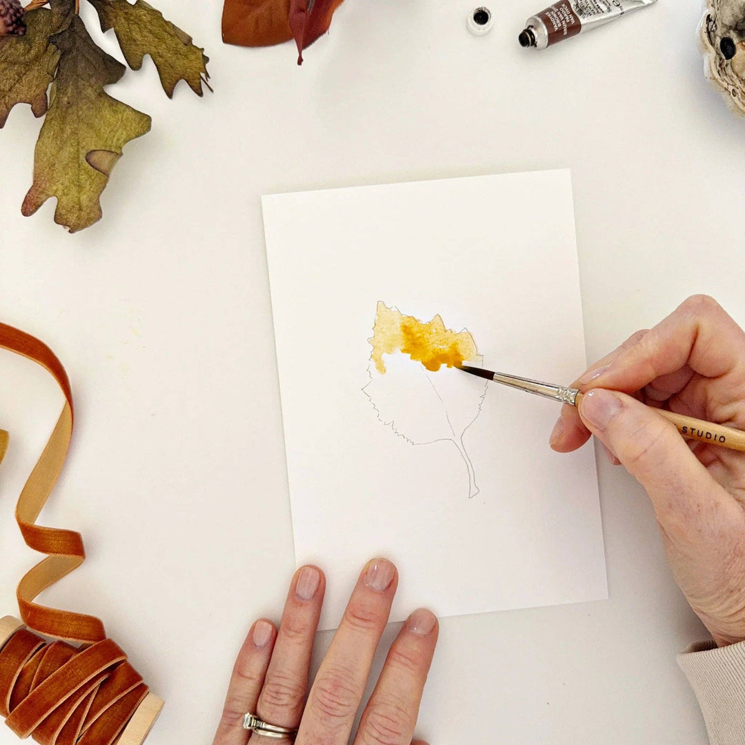 Fall Leaves Paintable Watercolor Notecard Set by Emily Lex