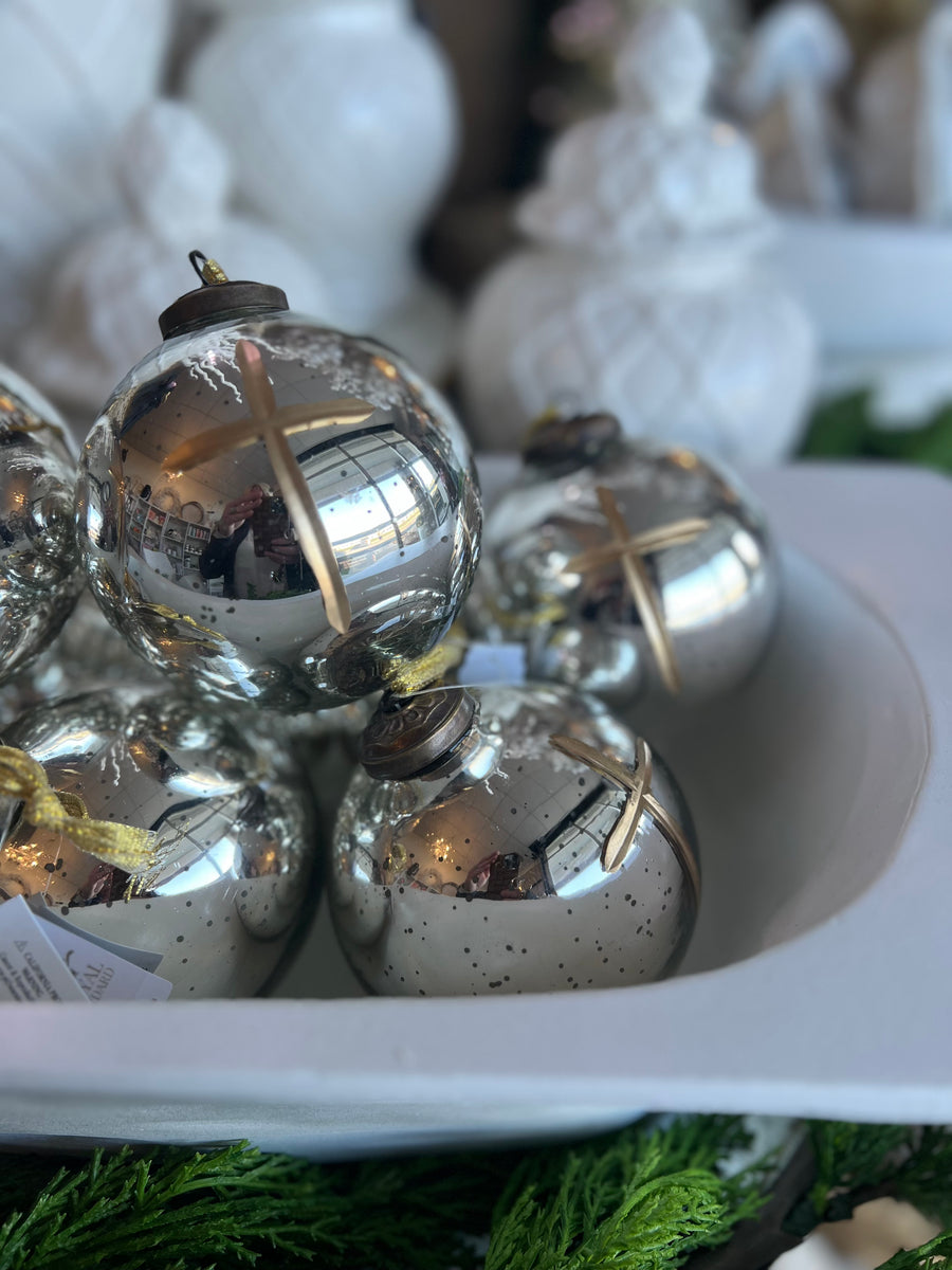 Cruix Glass Ball Ornament Antique silver - Bloom and Petal