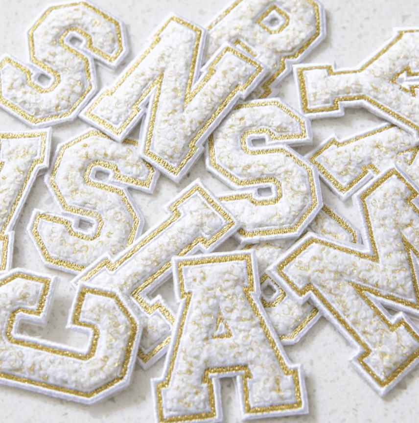 Chenille Adhesive Letter Patch- White