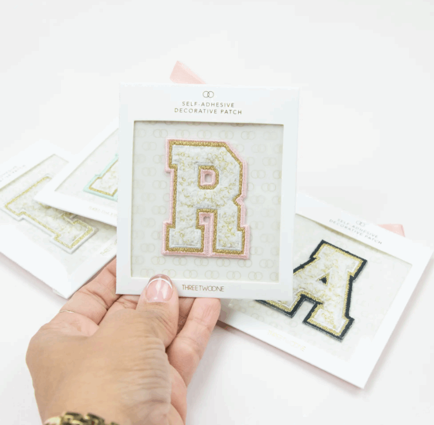 Chenille Adhesive Letter Patch- White