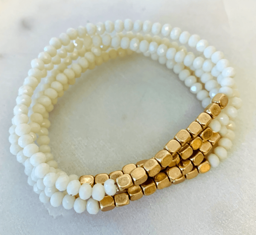 Five Strand Stone and Gold Bracelet Stack