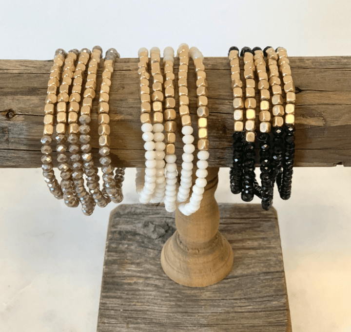 Five Strand Stone and Gold Bracelet Stack