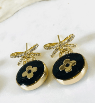 Beautiful Bow Blossom Earrings- Black