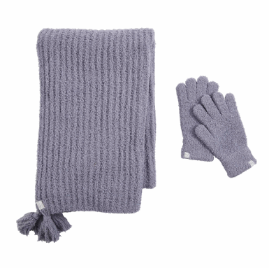 Grey Stonewash Chenille Scarf & Glove Set