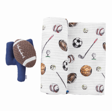 Football Swaddle & Rattle Set