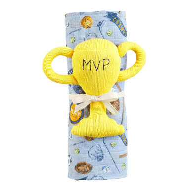 Sports Swaddle & Rattle Set