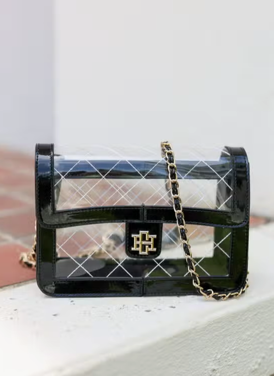 Quinn Quilted Clear Handbag Black Patent - Bloom and Petal