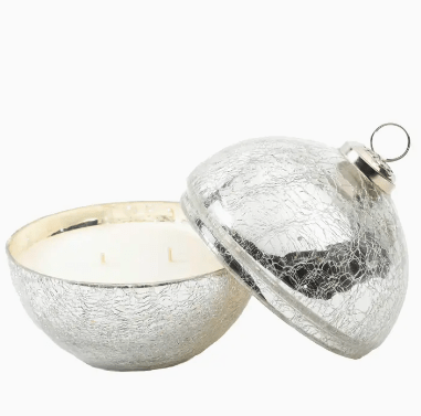 Noel Silver Glass Ornament Candle