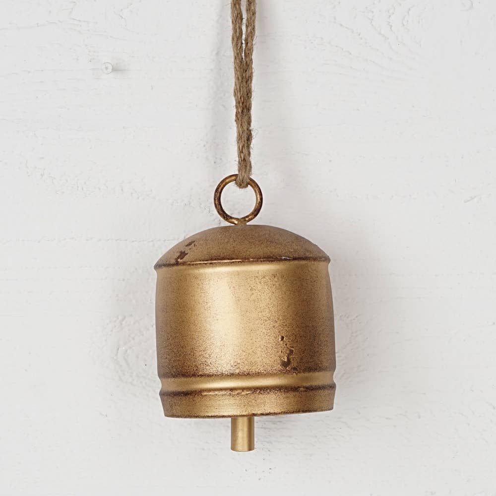 Vintage Gold Silo Bell w. jute loop (6.5inH)