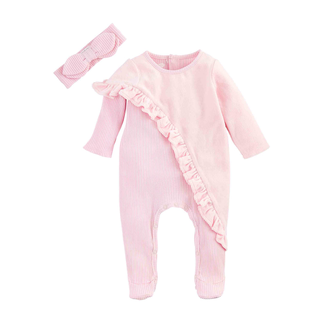 Pink Velour Sleeper & Headband Set 0-3 Months