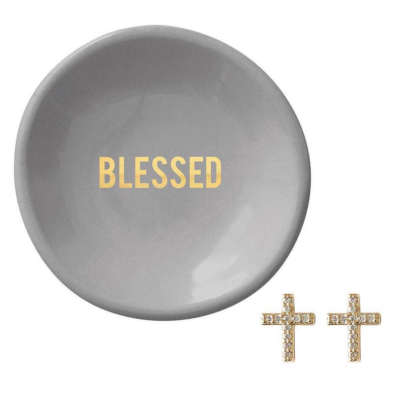 Ceramic Ring Dish & Earrings - Blessed