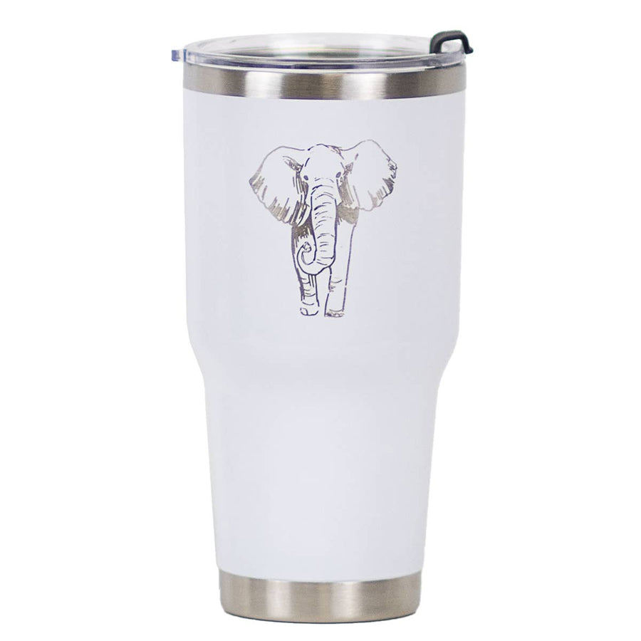 Elephant Etched Tumbler   White/Stainless   30oz. - Bloom and Petal