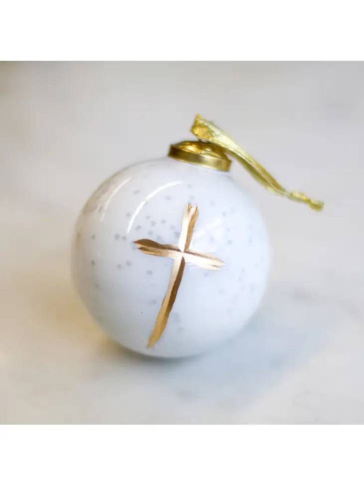 Cruix Glass Ball Ornament WhiteGold