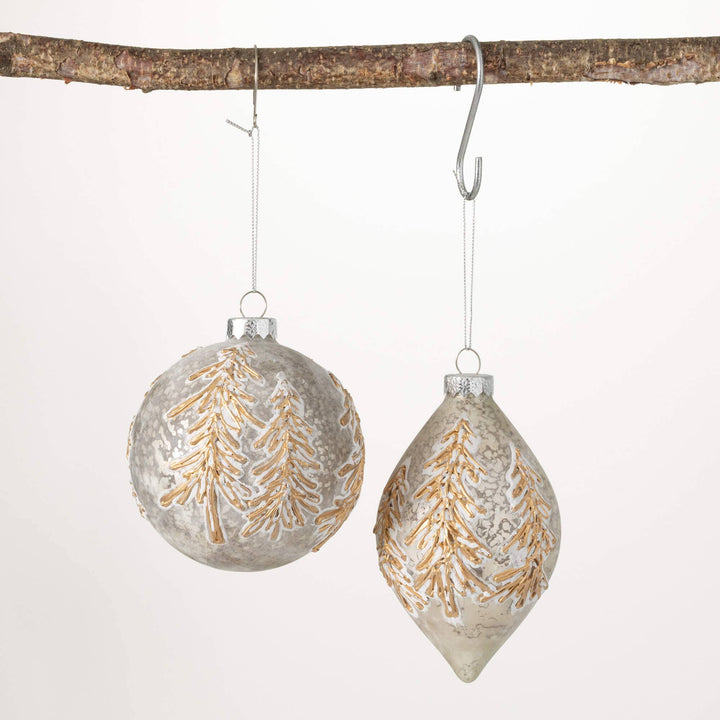 FROSTED GOLD PINE ORNAMENTS