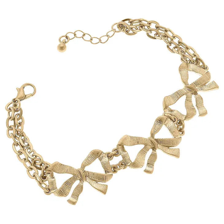 Adina Bow Layered Chain Link Bracelet in Worn Gold - Bloom and Petal