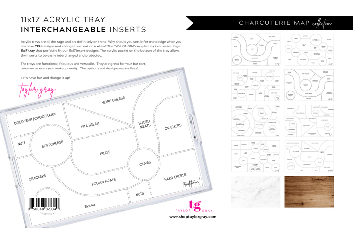 Acrylic Tray CHARCUTERIE MAP Insert Set of 10