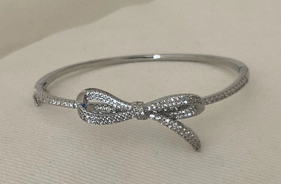 Stainless Steel Crystal Bow Bangle - Bloom and Petal