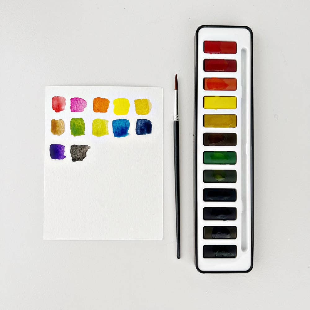 Watercolor paint set with brush by Emily Lex