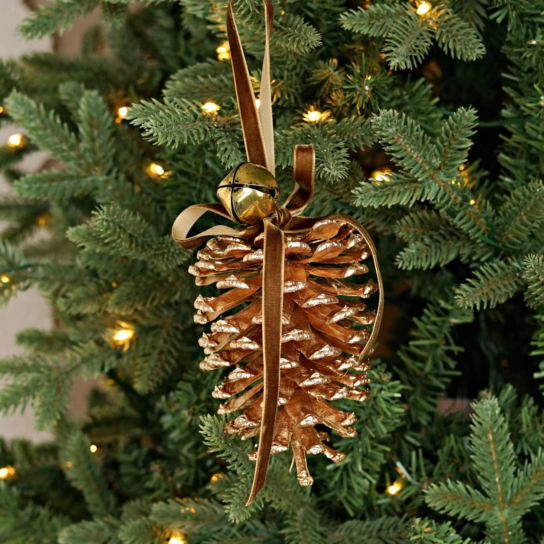 8inL Gold Jumbo Pinecone with Gold Bell