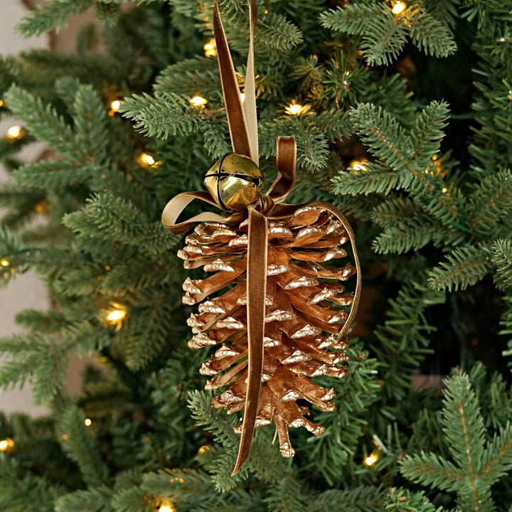 8inL Gold Jumbo Pinecone with Gold Bell