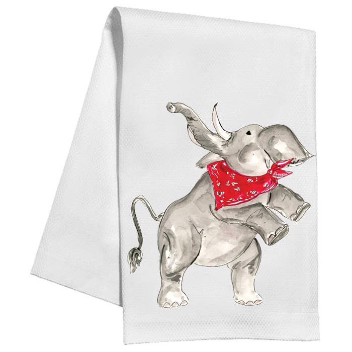 Handpainted Elephant with Red Bandana Kitchen Towel