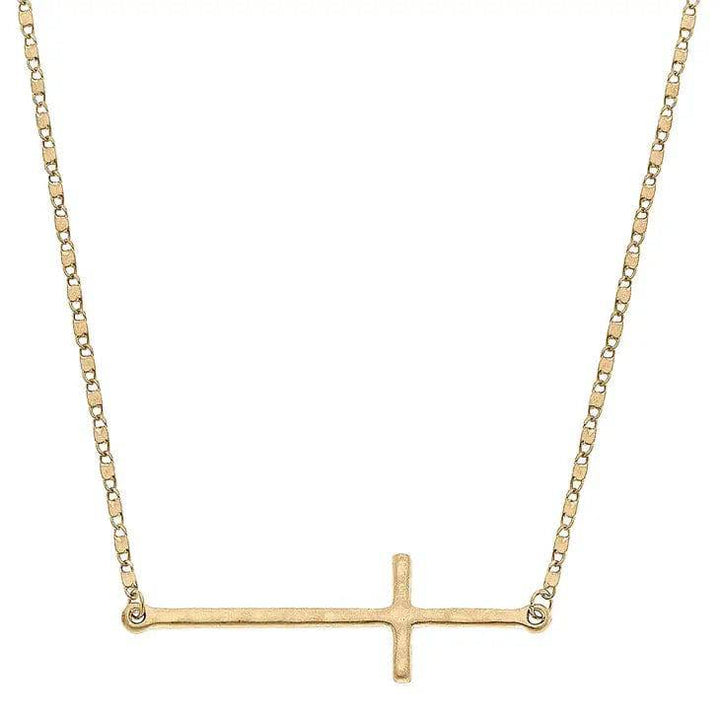 Carmi Cross Necklace in Worn Gold