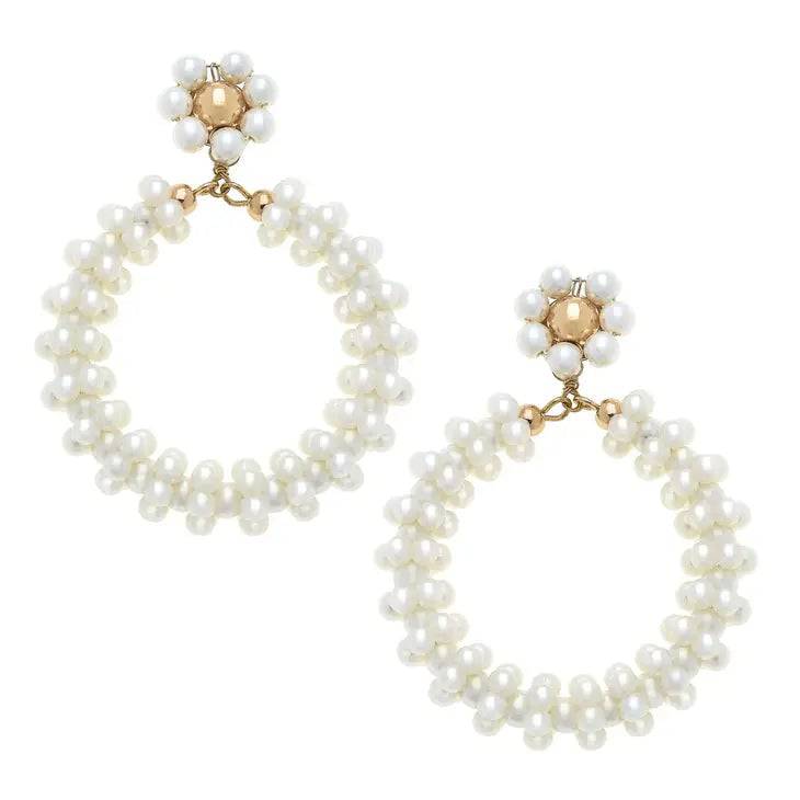 Alice Pearl Cluster Drop Hoop Earrings in Ivory