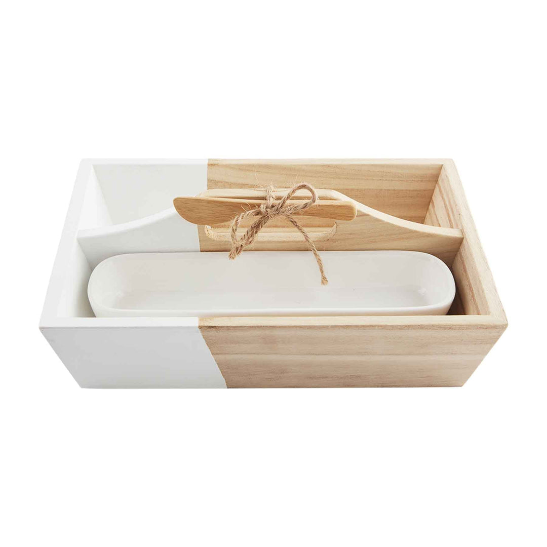 White Two-Tone Tray & Dish Set