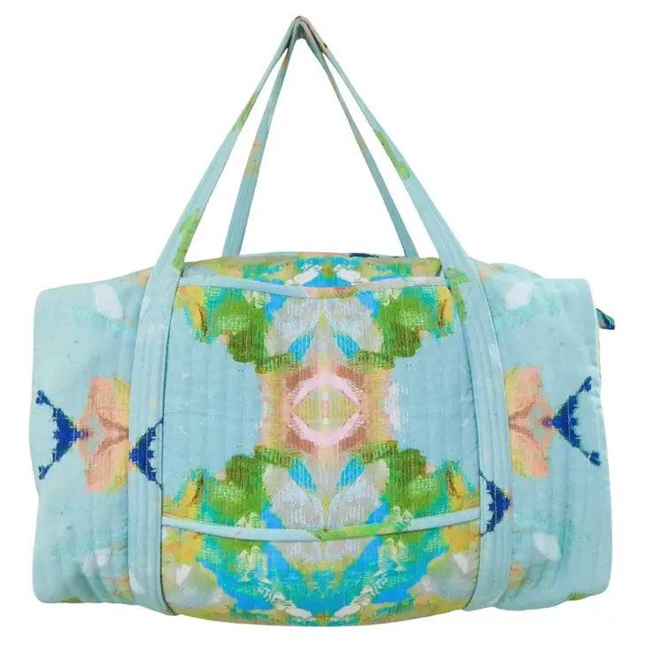 Stained Glass Blue Weekender Duffle Bag by Laura Park