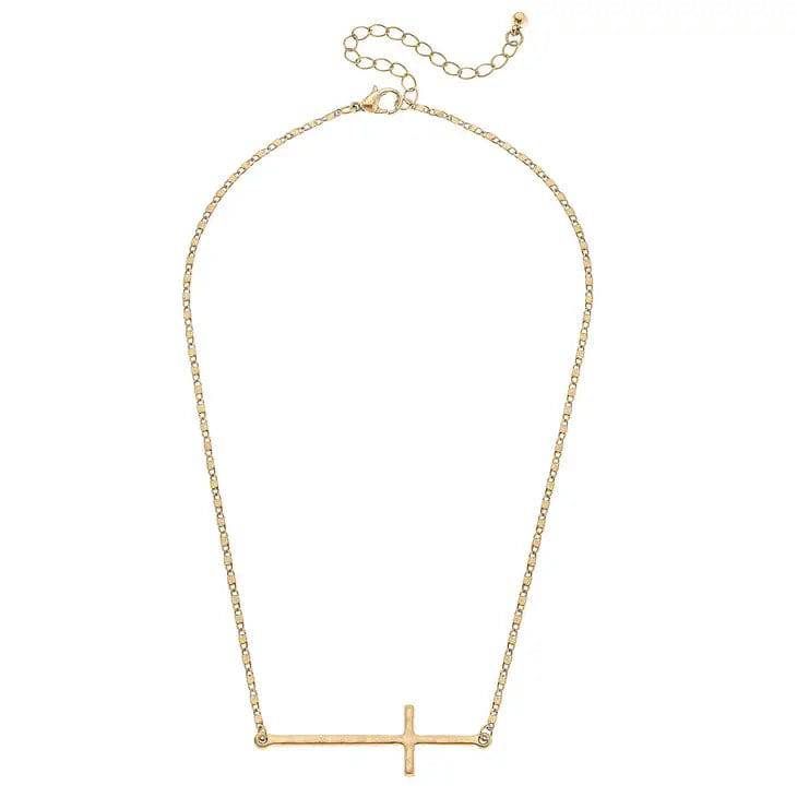 Carmi Cross Necklace in Worn Gold