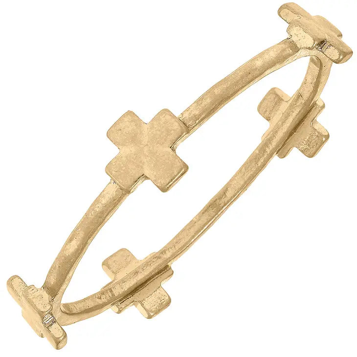 Edith Square Cross Bangle in Worn Gold - Bloom and Petal