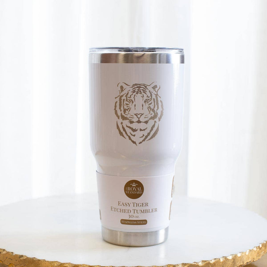 Easy Tiger Etched Tumbler   White/Stainless 30oz - Bloom and Petal