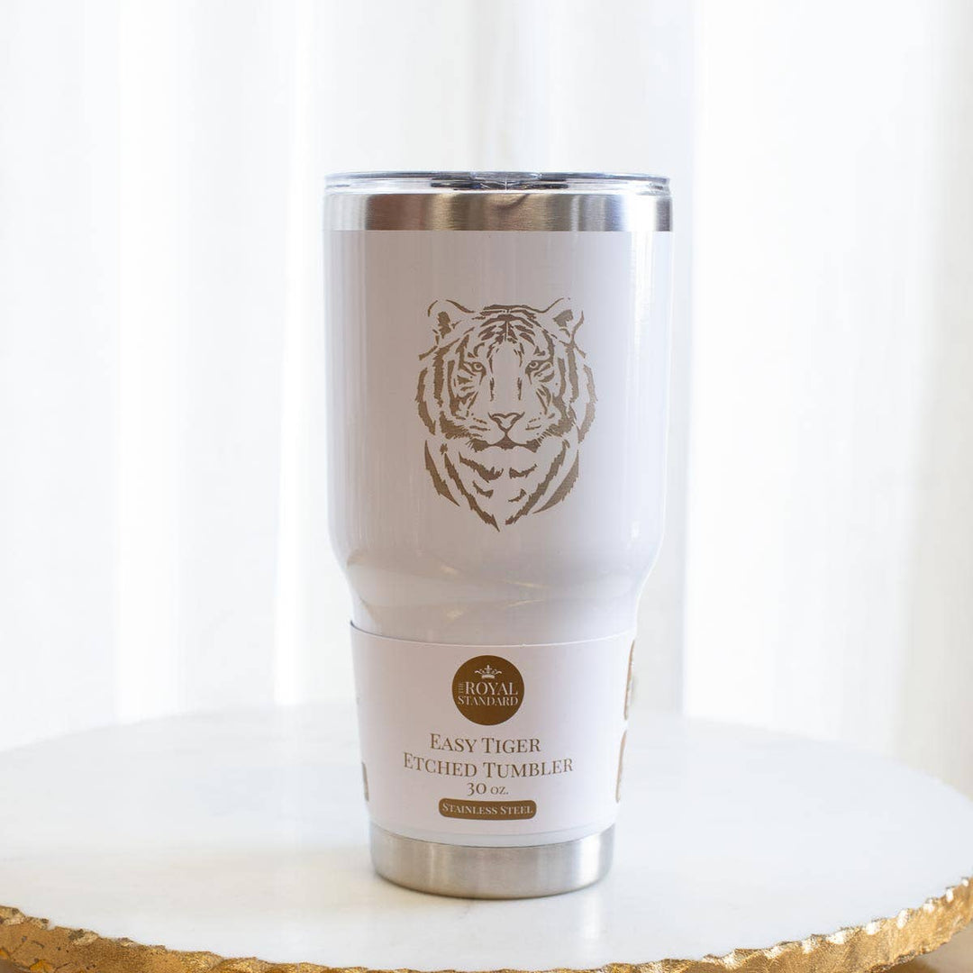 Easy Tiger Etched Tumbler   White/Stainless 30oz