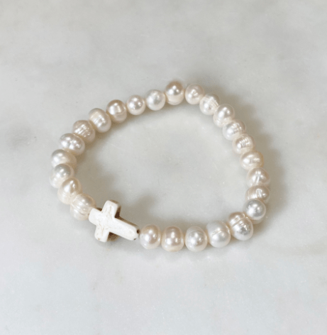 Maria Cross Pearl Bracelet White