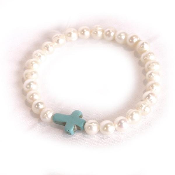 Maria Cross Pearl Bracelet Turquoise