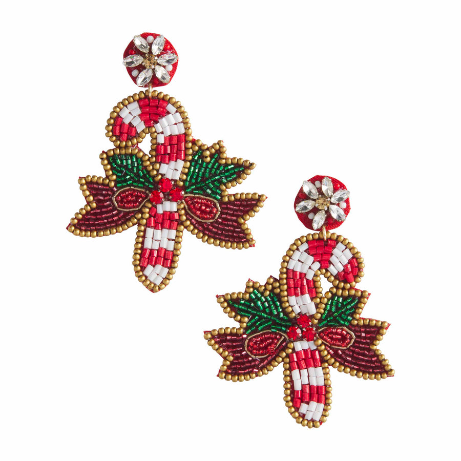 Candy Cane Beaded Earrings - Bloom and Petal