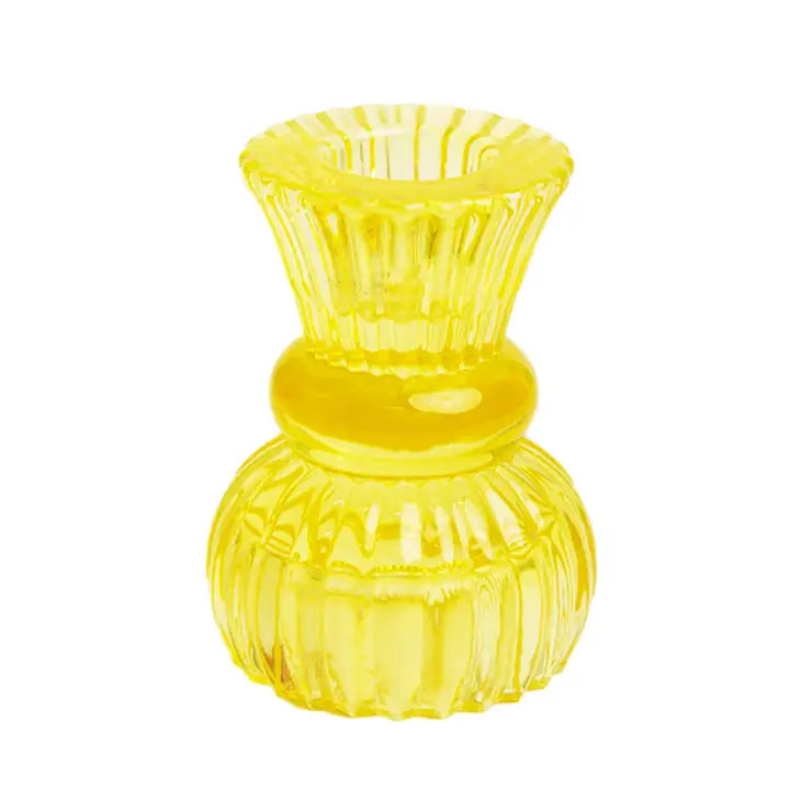 Small Yellow Glass Candlestick Holder - Bloom and Petal