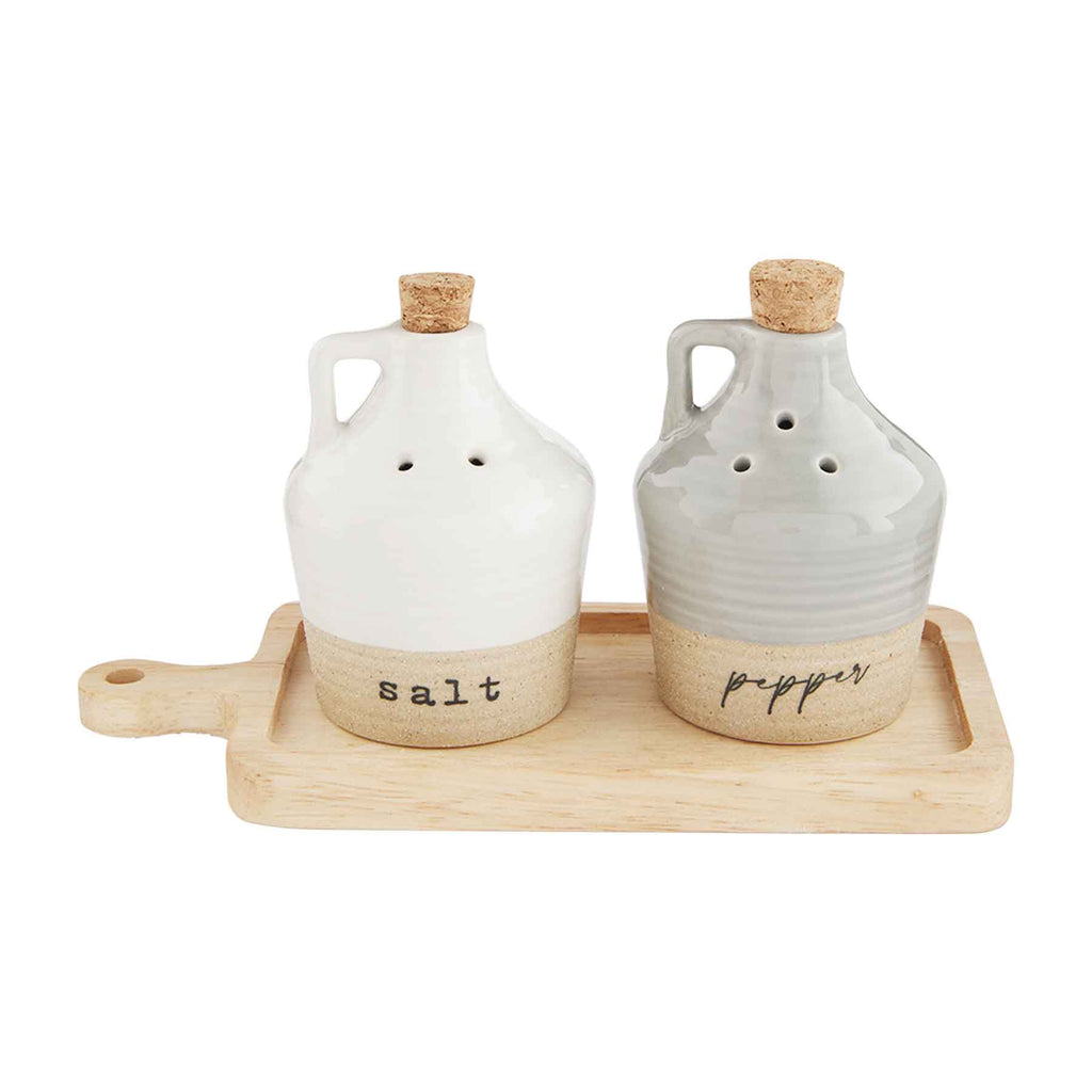 Mud Pie Wood Strap Salt & Pepper Grinder Set