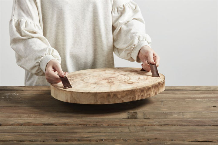 Wood Slice Tray W Handles
