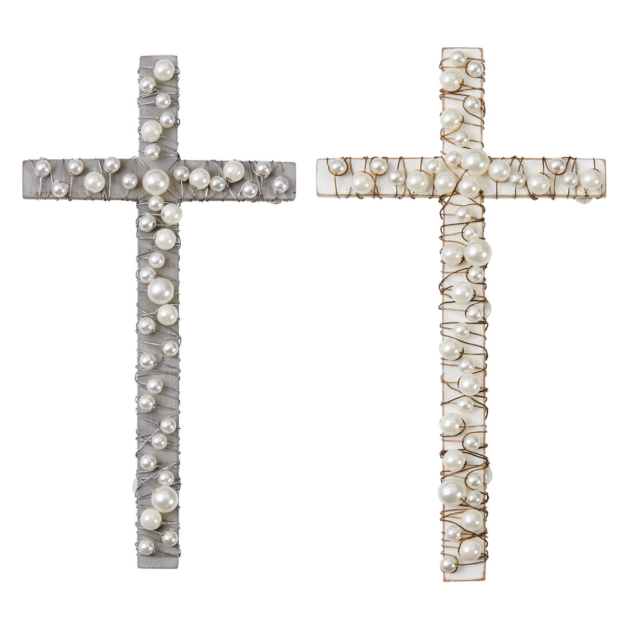 Wood Cross With Pearls - Bloom and Petal
