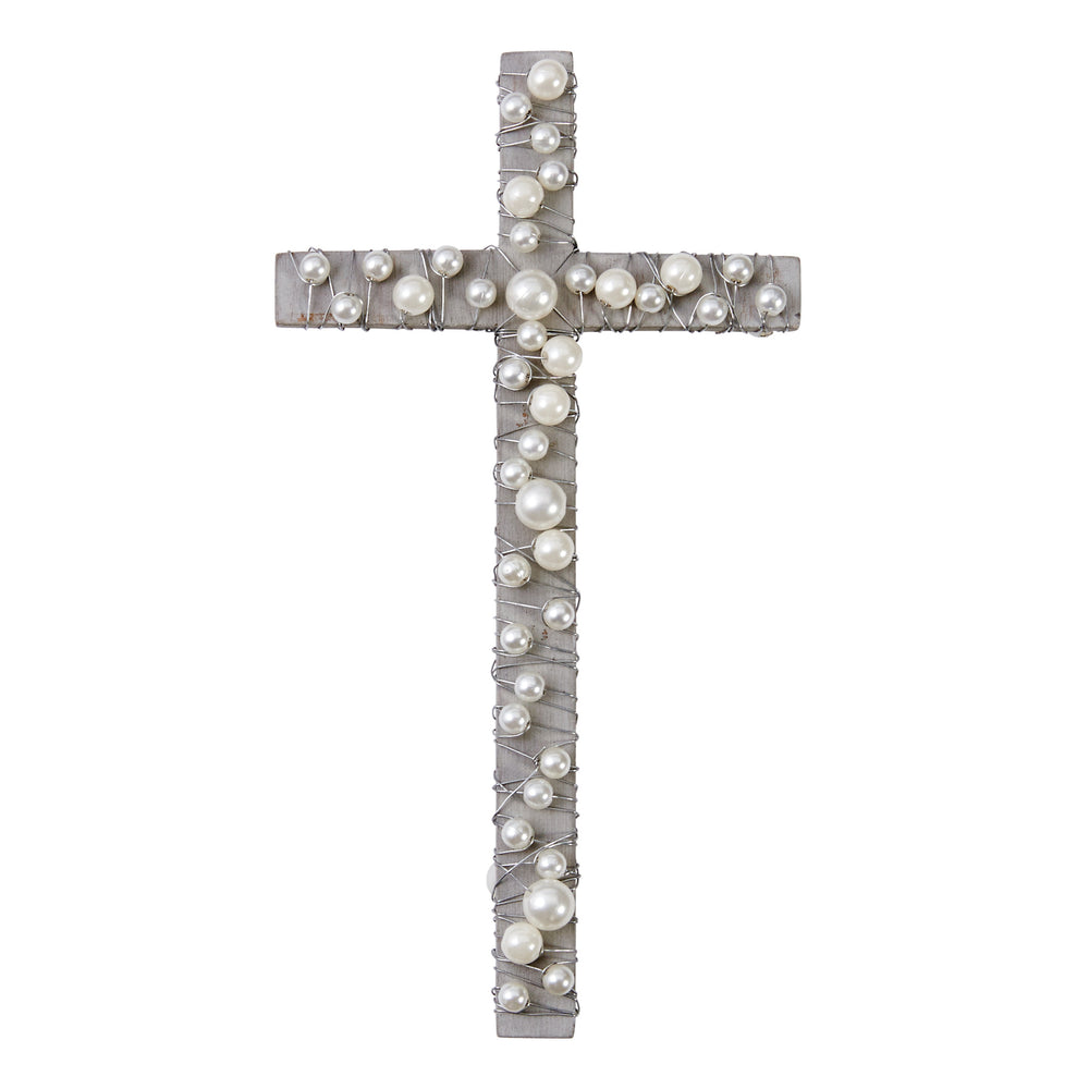 Wood Cross With Pearls - Bloom and Petal
