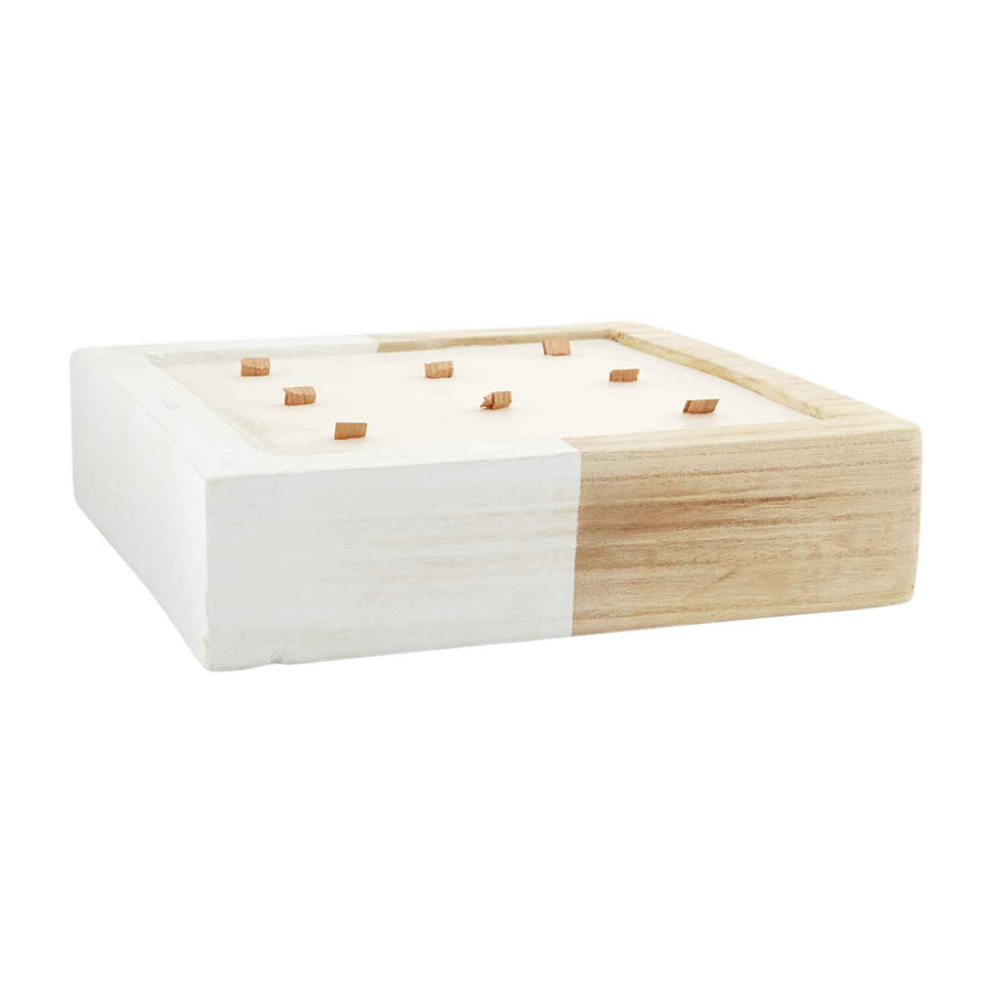 Large Paulownia Wood Square Outdoor Candle - Bloom and Petal