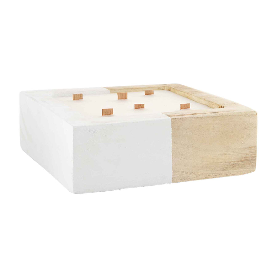 Small Paulownia Wood Square Outdoor Candle