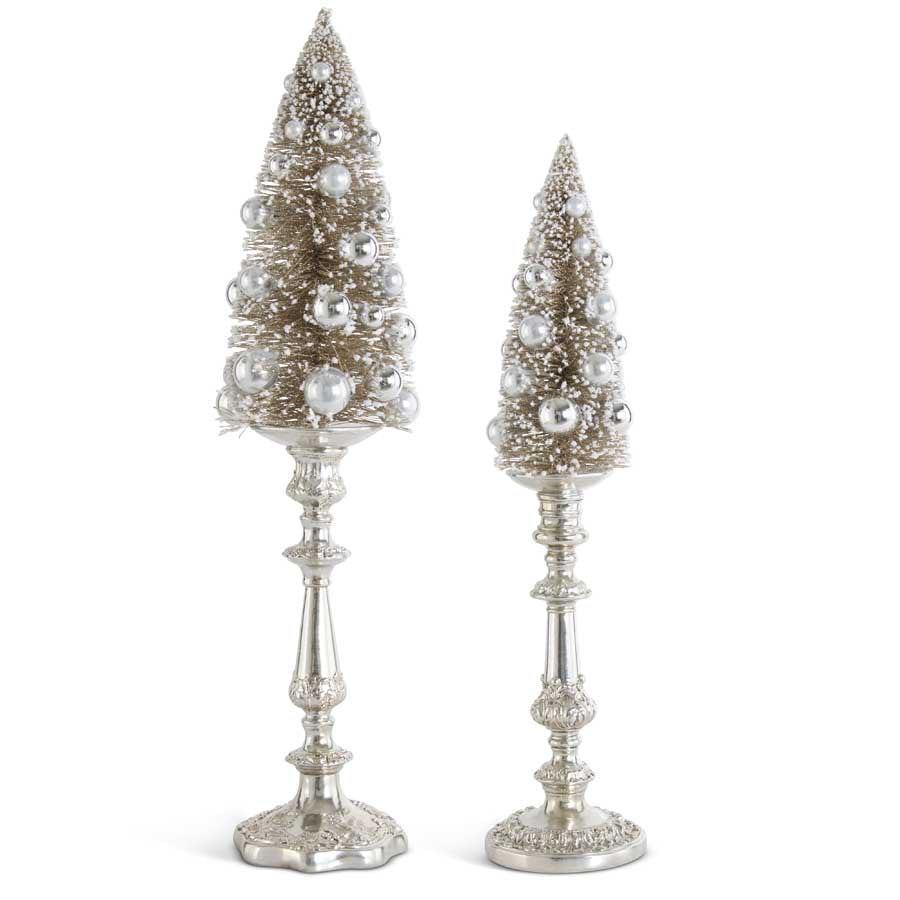 Champagne Bottle Brush Trees w/Silver Ornaments on Silver Stands- NOT FOR NATIONWIDE SHIPPING - Bloom and Petal