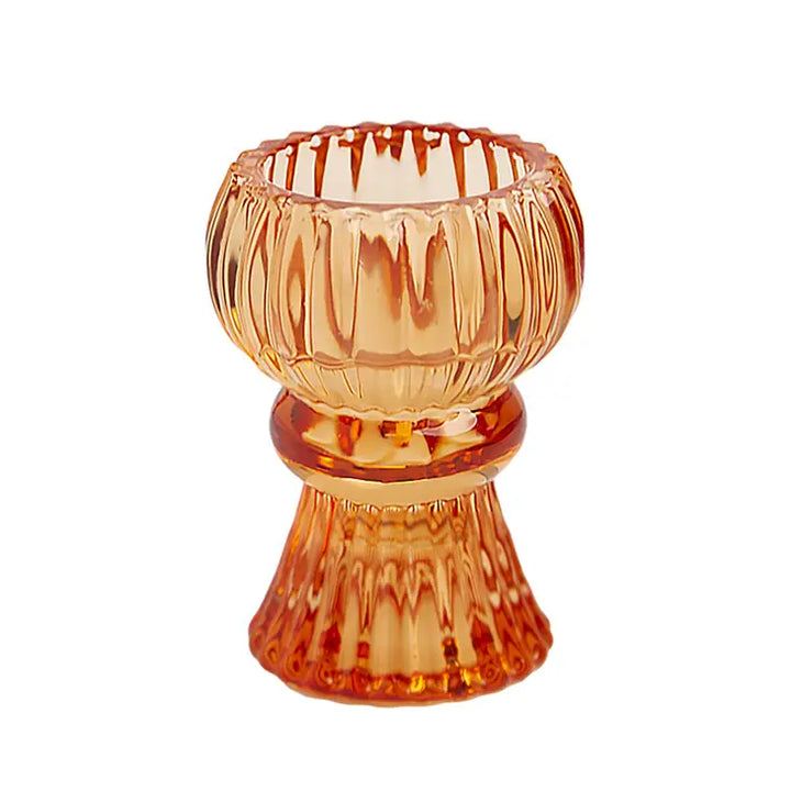 Small Orange Glass Candlestick Holder - Bloom and Petal